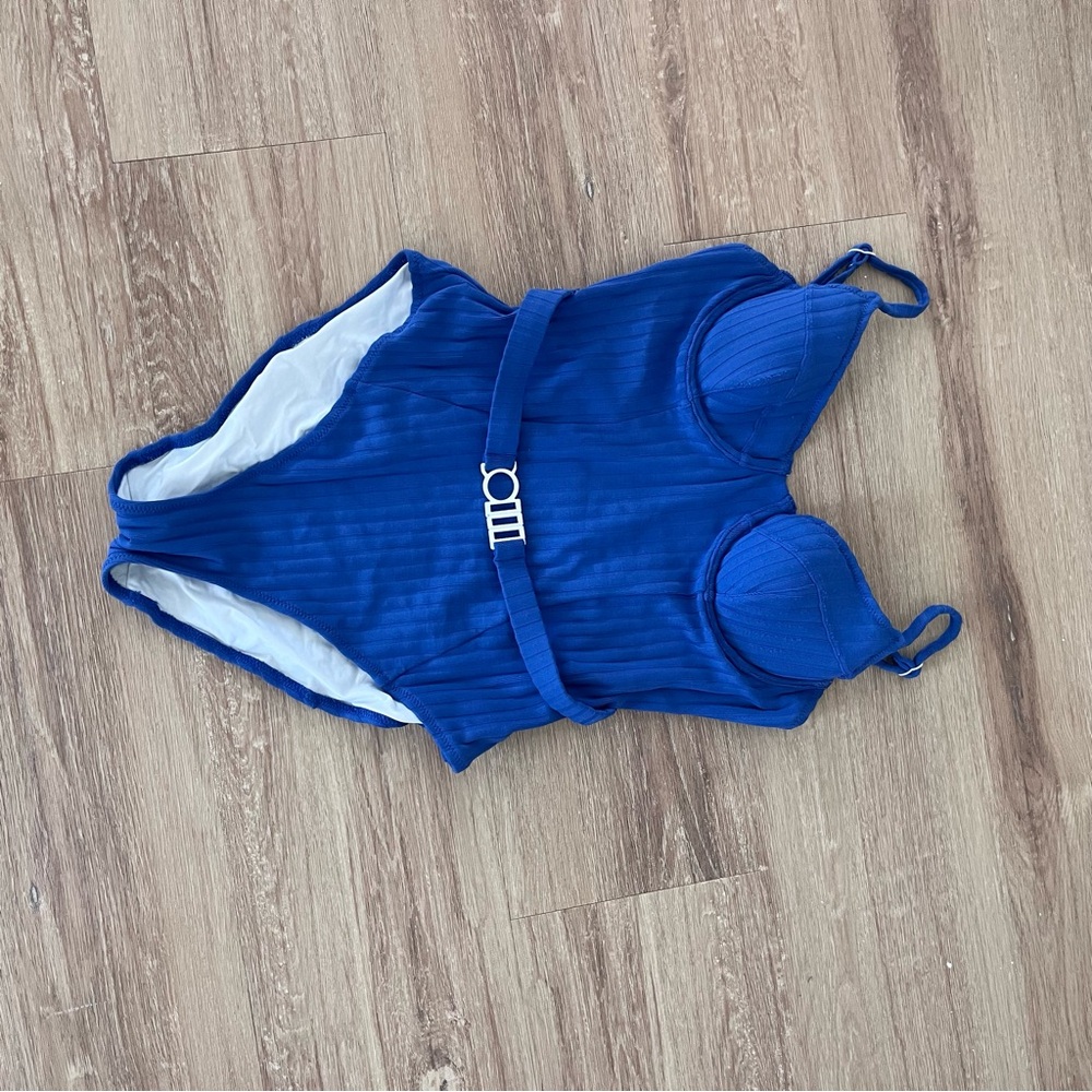 SOLID & STRIPED Blue Swimsuit with Ring Detail